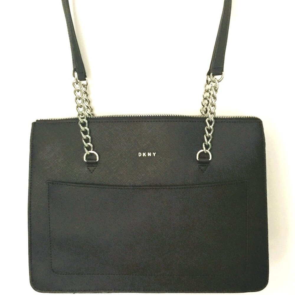 DKNY BLACK SHOULDER BAG WITH SILVER CHAIN STRAP